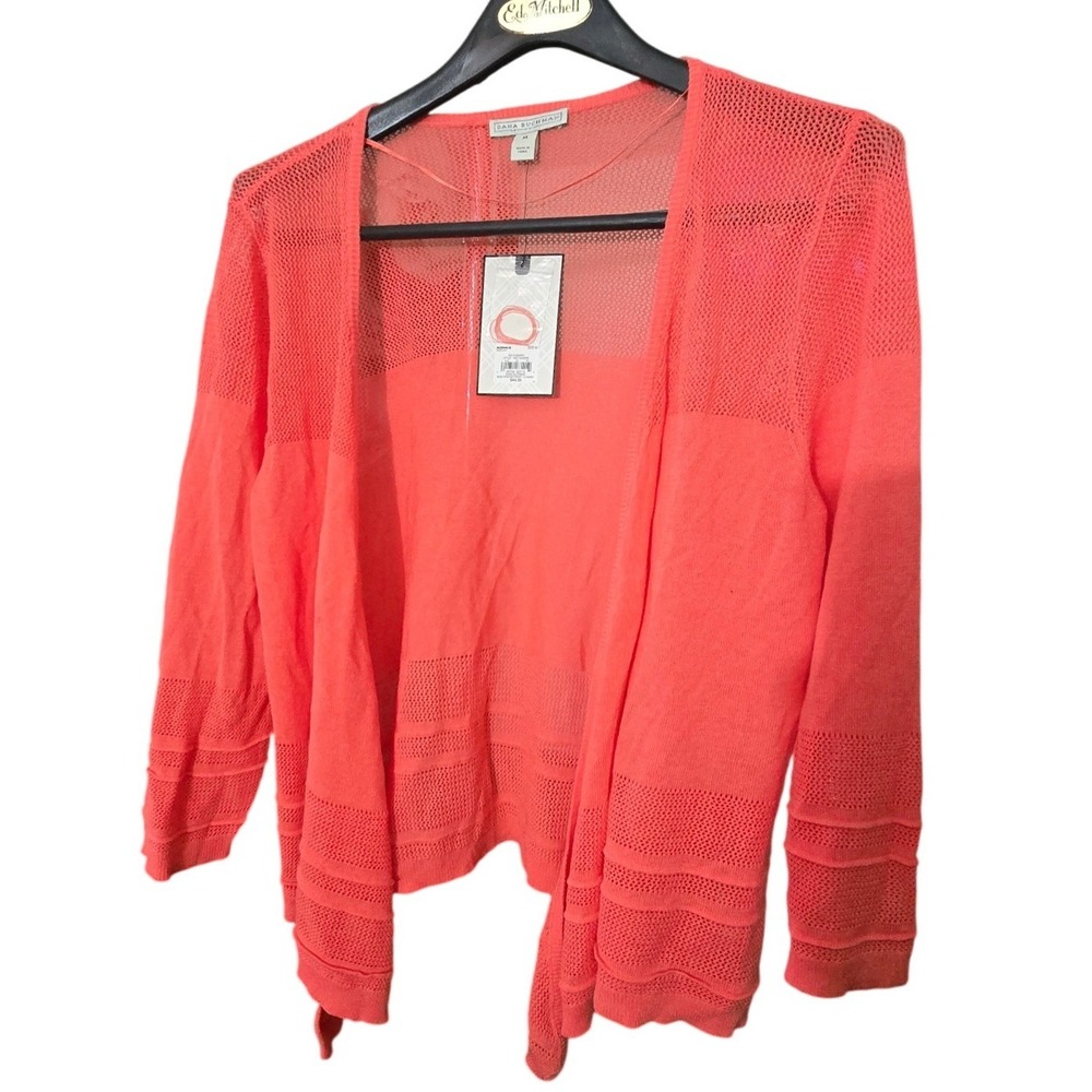 Dana Buchman Womens Coral‎ Open Front Mesh Knit Cardigan Sweater Size M New